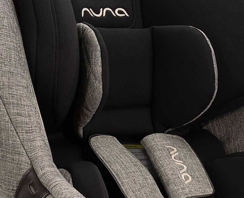 Close up of Nuna RAVA car seat and textures of polished collection