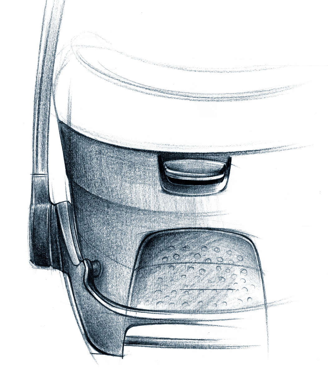 Sketch drawing of the back of a Nuna infant car seat